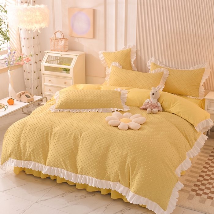 91家纺网 家纺一手货源 找家纺 梦之岛 2022新款豆豆公主韩版磨毛四件套 豆豆公主-黄