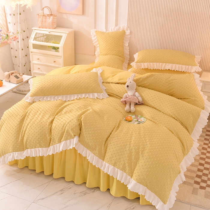 91家纺网 家纺一手货源 找家纺 梦之岛 2022新款豆豆公主韩版磨毛四件套 豆豆公主-黄