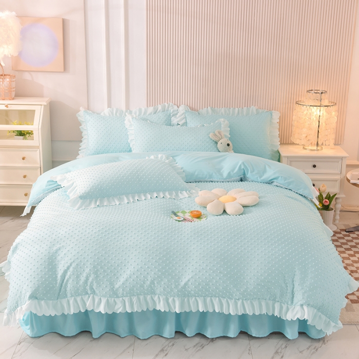 91家纺网 家纺一手货源 找家纺 梦之岛 2022新款豆豆公主韩版磨毛四件套 豆豆公主-水蓝