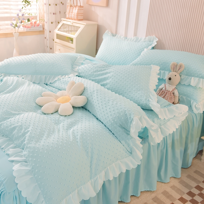 91家纺网 家纺一手货源 找家纺 梦之岛 2022新款豆豆公主韩版磨毛四件套 豆豆公主-水蓝