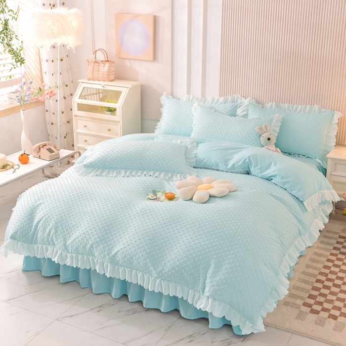 91家纺网 家纺一手货源 找家纺 梦之岛 2022新款豆豆公主韩版磨毛四件套 豆豆公主-水蓝