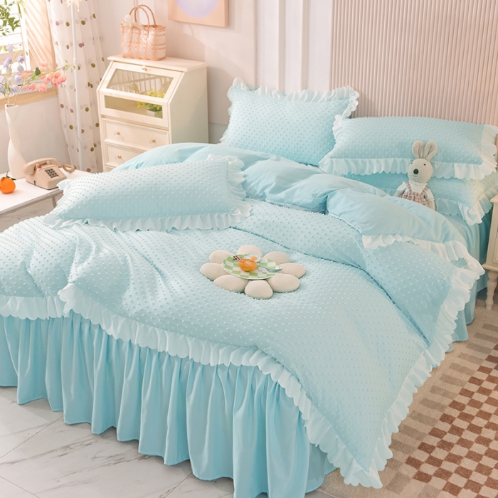 91家纺网 家纺一手货源 找家纺 梦之岛 2022新款豆豆公主韩版磨毛四件套 豆豆公主-水蓝