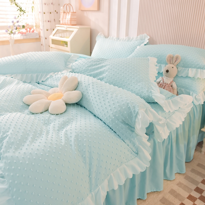 91家纺网 家纺一手货源 找家纺 梦之岛 2022新款豆豆公主韩版磨毛四件套 豆豆公主-水蓝