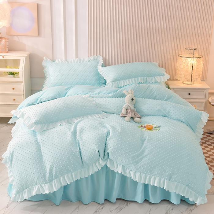 91家纺网 家纺一手货源 找家纺 梦之岛 2022新款豆豆公主韩版磨毛四件套 豆豆公主-水蓝