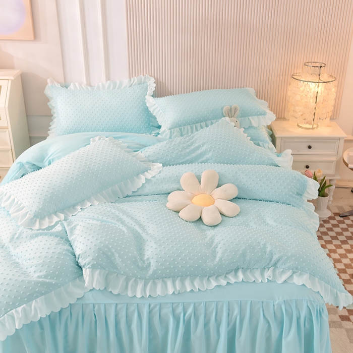 91家纺网 家纺一手货源 找家纺 梦之岛 2022新款豆豆公主韩版磨毛四件套 豆豆公主-水蓝