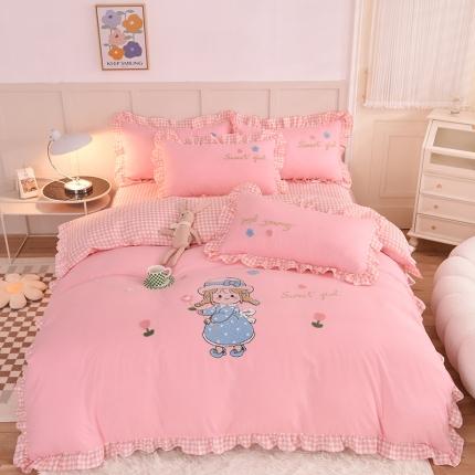 91家纺网 家纺一手货源 找家纺 梦之岛 2022新款甜心女孩韩版磨毛四件套 甜心女孩-玉