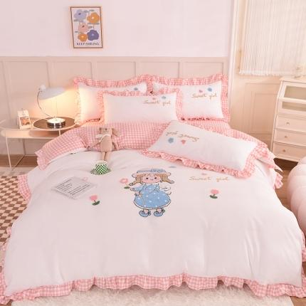 梦之岛 2022新款甜心女孩韩版磨毛四件套 甜心女孩-白