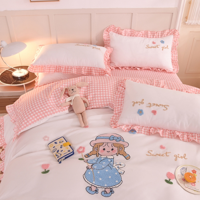 91家纺网 家纺一手货源 找家纺 梦之岛 2022新款甜心女孩韩版磨毛四件套 甜心女孩-白