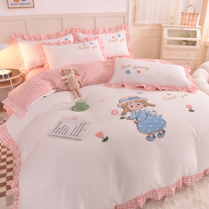 91家纺网 家纺一手货源 找家纺 梦之岛 2022新款甜心女孩韩版磨毛四件套 甜心女孩-白