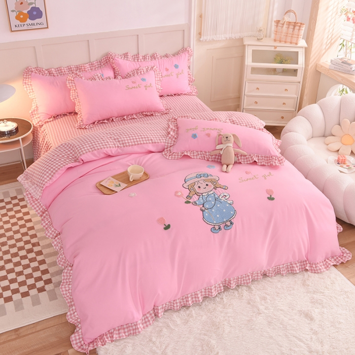 91家纺网 家纺一手货源 找家纺 梦之岛 2022新款甜心女孩韩版磨毛四件套 甜心女孩-粉红