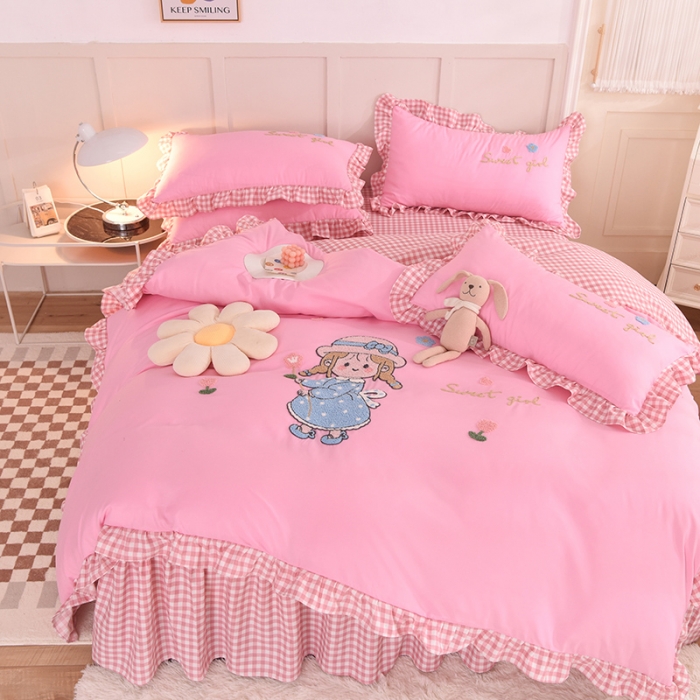 91家纺网 家纺一手货源 找家纺 梦之岛 2022新款甜心女孩韩版磨毛四件套 甜心女孩-粉红