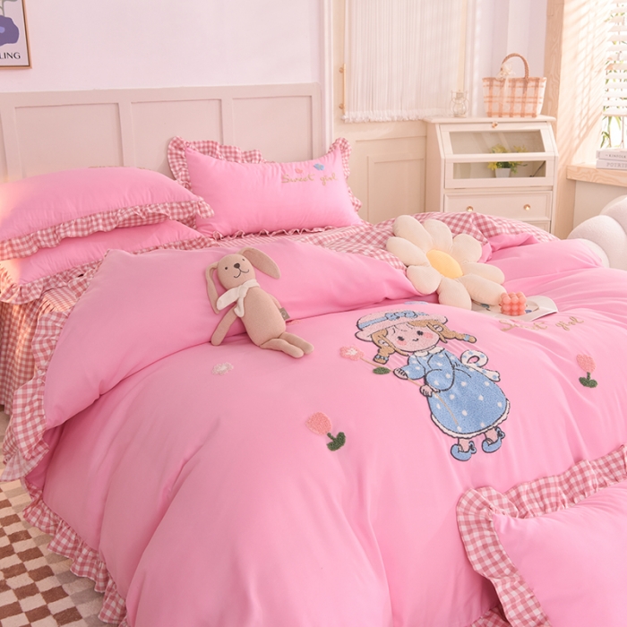 91家纺网 家纺一手货源 找家纺 梦之岛 2022新款甜心女孩韩版磨毛四件套 甜心女孩-粉红