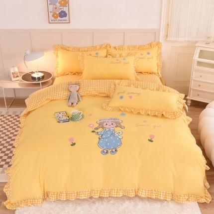 梦之岛 2022新款甜心女孩韩版磨毛四件套 甜心女孩-黄