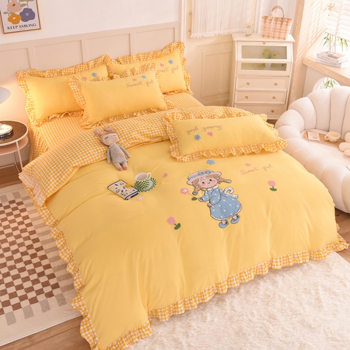 91家纺网 家纺一手货源 找家纺 梦之岛 2022新款甜心女孩韩版磨毛四件套 甜心女孩-黄