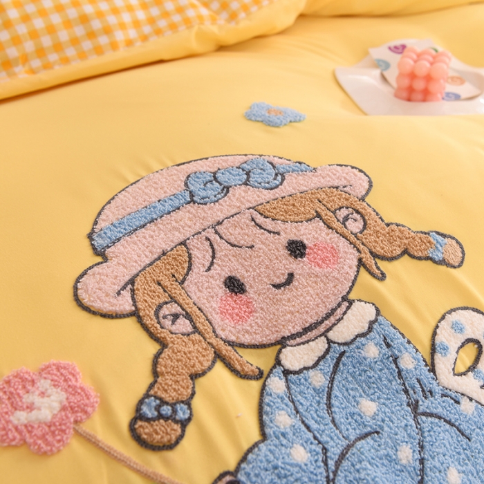 91家纺网 家纺一手货源 找家纺 梦之岛 2022新款甜心女孩韩版磨毛四件套 甜心女孩-黄