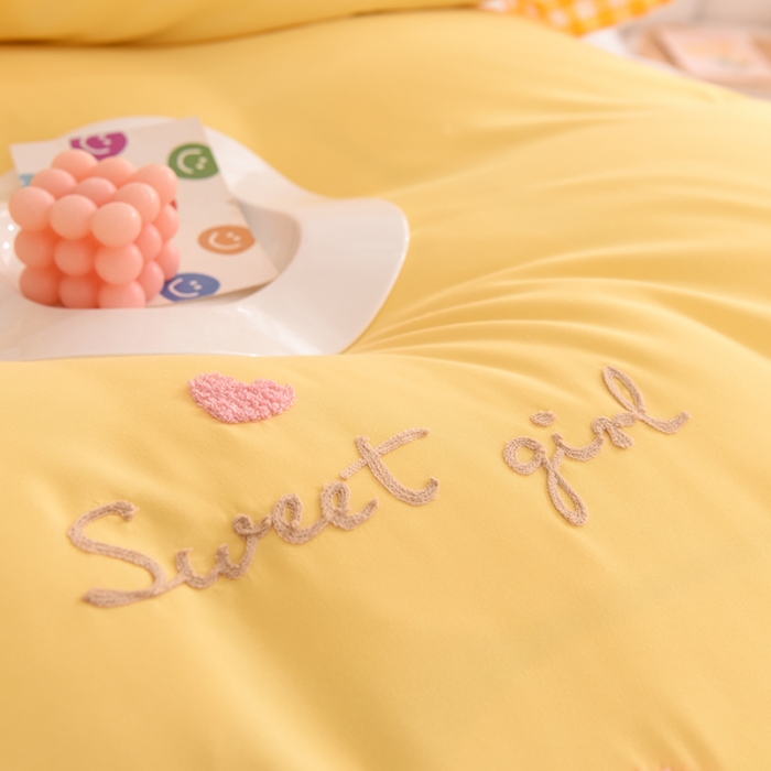 91家纺网 家纺一手货源 找家纺 梦之岛 2022新款甜心女孩韩版磨毛四件套 甜心女孩-黄