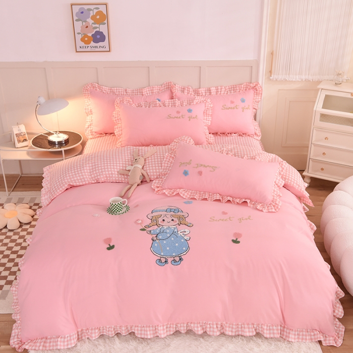 91家纺网 家纺一手货源 找家纺 梦之岛 2022新款甜心女孩韩版磨毛四件套 甜心女孩-玉