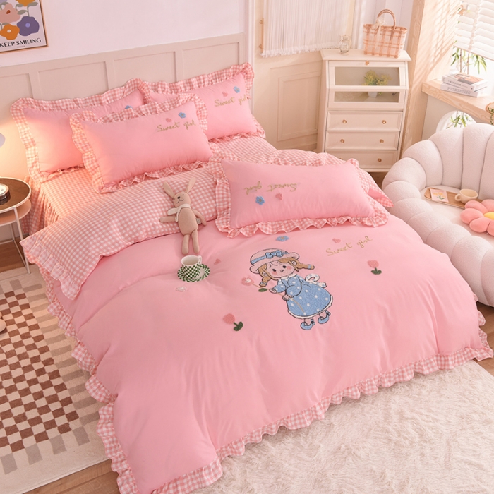 91家纺网 家纺一手货源 找家纺 梦之岛 2022新款甜心女孩韩版磨毛四件套 甜心女孩-玉