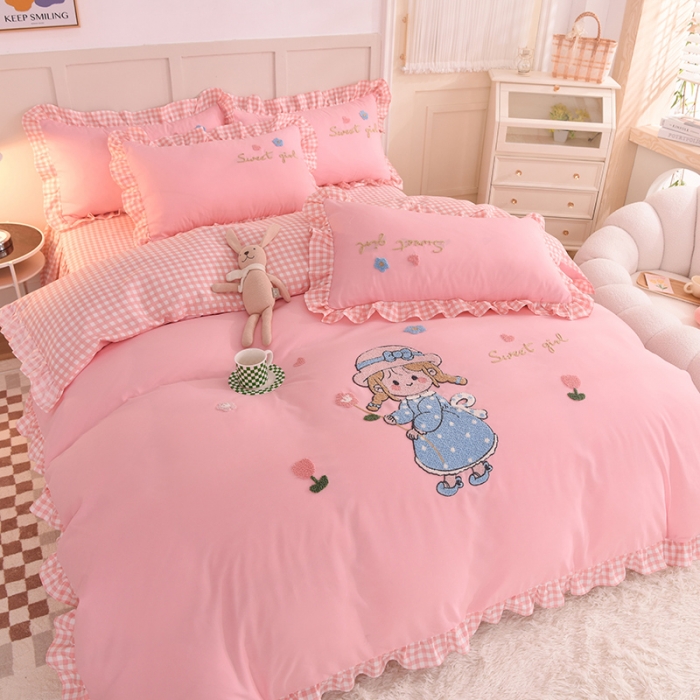 91家纺网 家纺一手货源 找家纺 梦之岛 2022新款甜心女孩韩版磨毛四件套 甜心女孩-玉