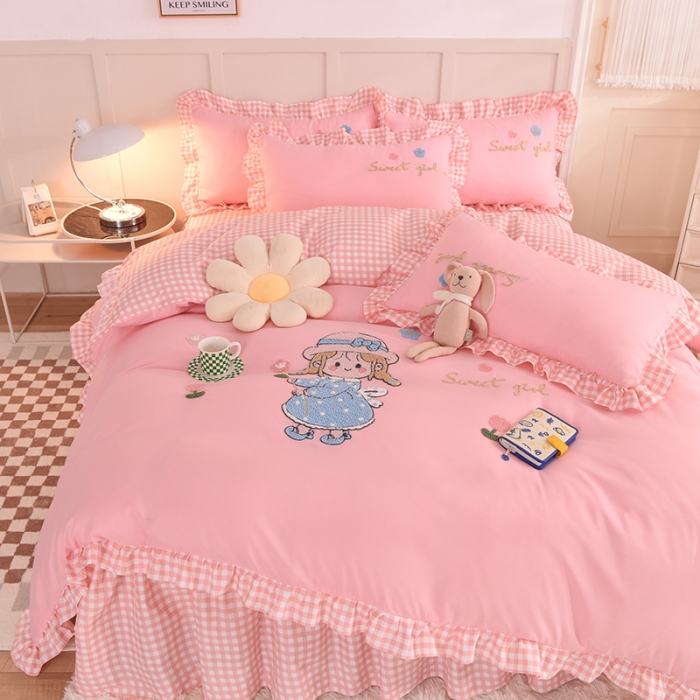 91家纺网 家纺一手货源 找家纺 梦之岛 2022新款甜心女孩韩版磨毛四件套 甜心女孩-玉