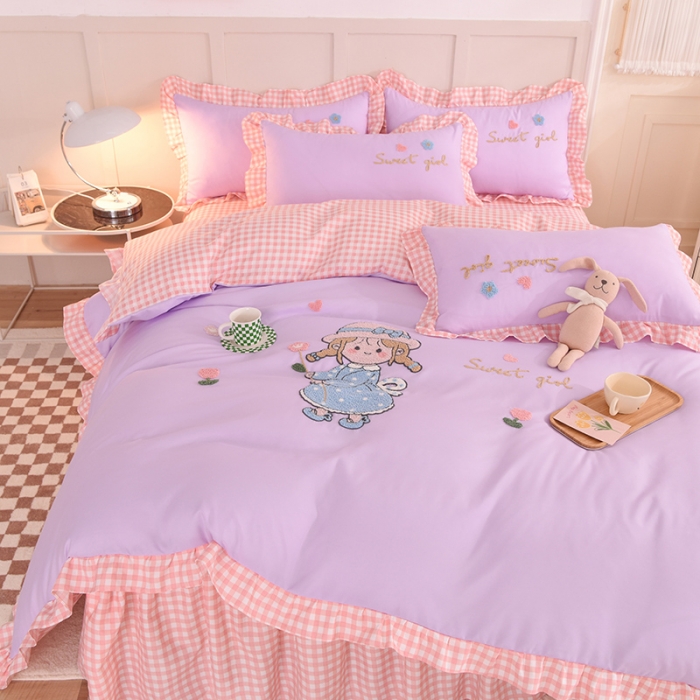 91家纺网 家纺一手货源 找家纺 梦之岛 2022新款甜心女孩韩版磨毛四件套 甜心女孩-紫