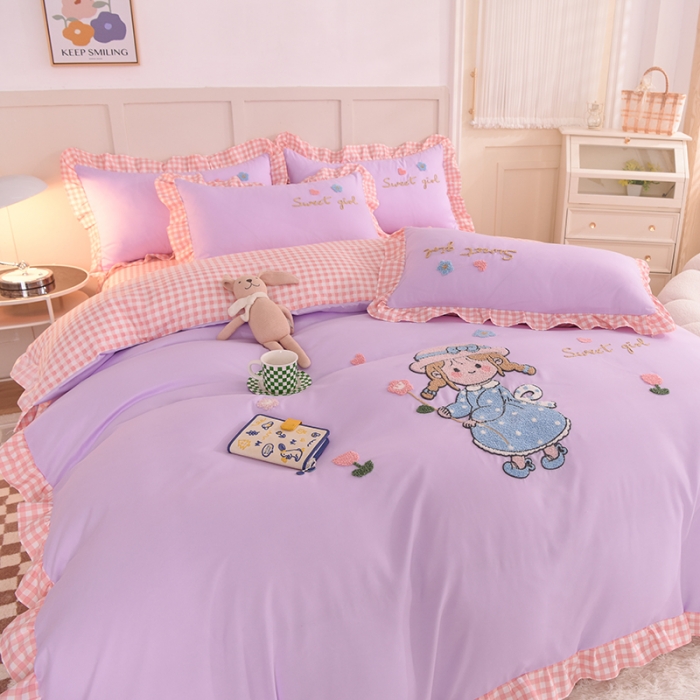 91家纺网 家纺一手货源 找家纺 梦之岛 2022新款甜心女孩韩版磨毛四件套 甜心女孩-紫