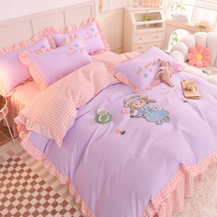 91家纺网 家纺一手货源 找家纺 梦之岛 2022新款甜心女孩韩版磨毛四件套 甜心女孩-紫