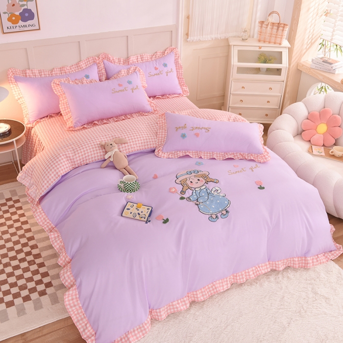 91家纺网 家纺一手货源 找家纺 梦之岛 2022新款甜心女孩韩版磨毛四件套 甜心女孩-紫