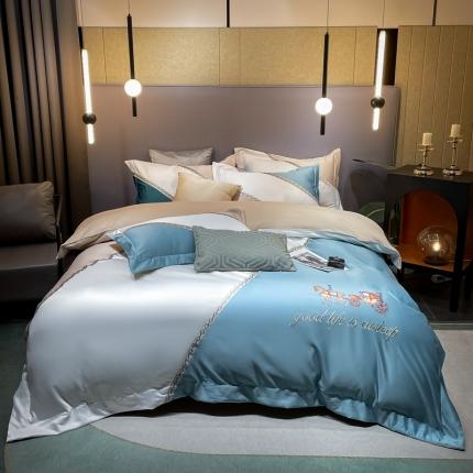 91家纺网 家纺一手货源 找家纺 总宅家居2024新款轻奢拼色60支贡缎臻丝刺绣皇家骑士系列