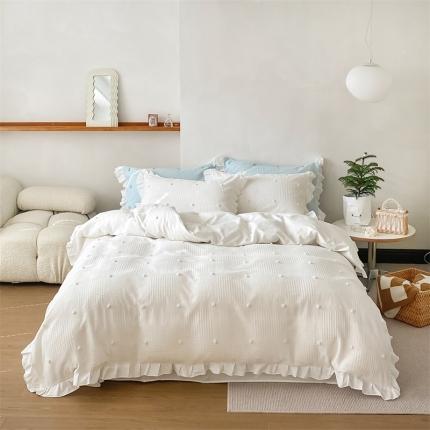 91家纺网 家纺一手货源 找家纺 (总)柚子 2022新款水洗棉提花立体花四件套