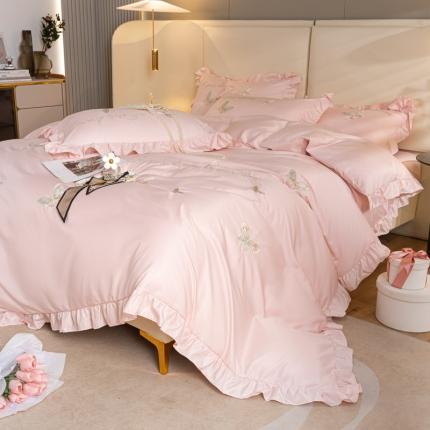 91家纺网 家纺一手货源 找家纺 （总）理想家家纺 2022新款冰丝刺绣花边蝴蝶四件套