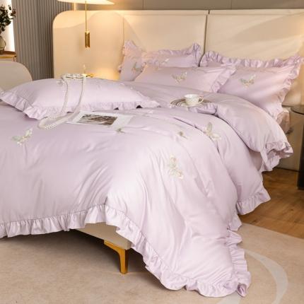 91家纺网 家纺一手货源 找家纺 （总）理想家家纺 2022新款冰丝刺绣花边蝴蝶四件套