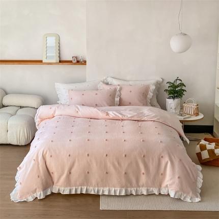 91家纺网 家纺一手货源 找家纺 (总)柚子 2022新款水洗棉提花立体花四件套