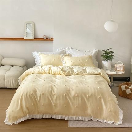 91家纺网 家纺一手货源 找家纺 (总)柚子 2022新款水洗棉提花立体花四件套