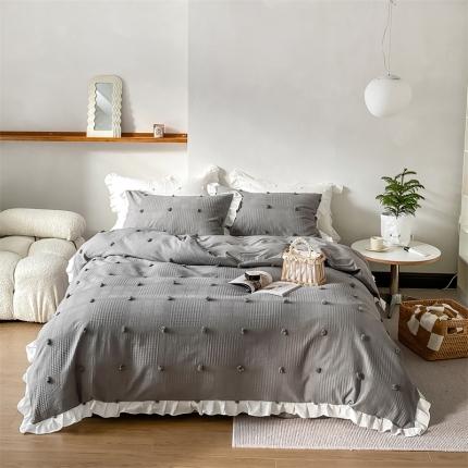 91家纺网 家纺一手货源 找家纺 (总)柚子 2022新款水洗棉提花立体花四件套