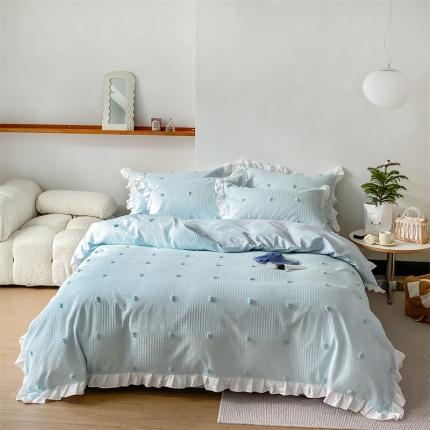 91家纺网 家纺一手货源 找家纺 (总)柚子 2022新款水洗棉提花立体花四件套