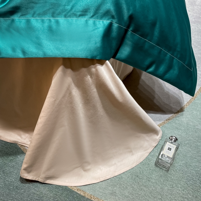 91家纺网 家纺一手货源 找家纺 宅家居2024新款轻奢拼色60支贡缎臻丝刺绣皇家骑士-墨绿