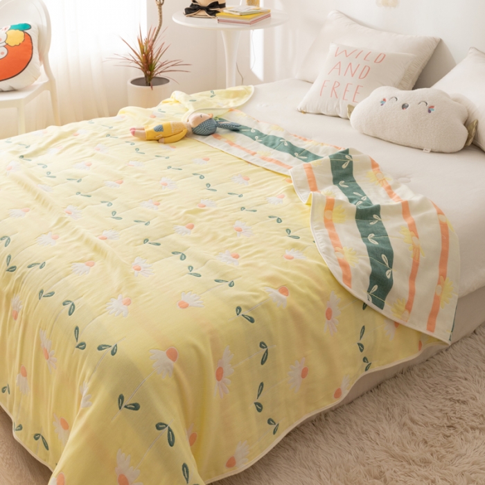 91家纺网 家纺一手货源 找家纺 朴尔 2022新品卡通系全棉六层纱毛巾被 一米阳光-黄