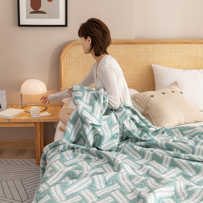 91家纺网 家纺一手货源 找家纺 （总）朴尔2022新品塞尚风格全棉水洗棉三层纱布毛巾被