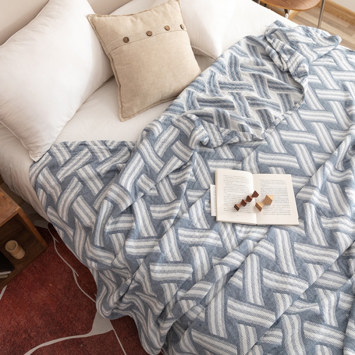 91家纺网 家纺一手货源 找家纺 朴尔2022新品塞尚风格全棉水洗棉三层纱布毛巾被 格里尼-灰