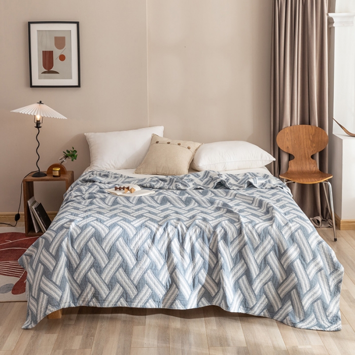 91家纺网 家纺一手货源 找家纺 朴尔2022新品塞尚风格全棉水洗棉三层纱布毛巾被 格里尼-灰