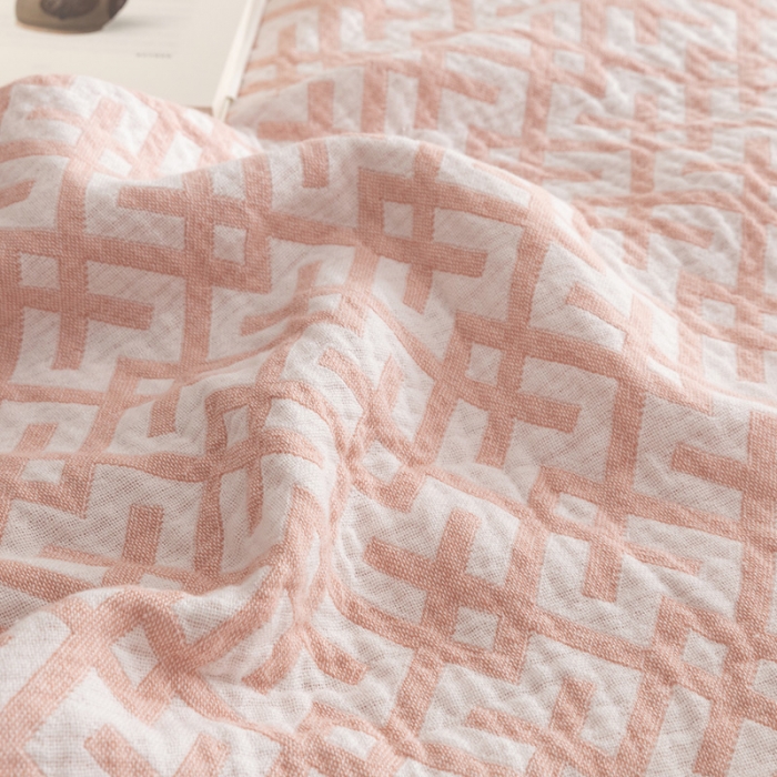 91家纺网 家纺一手货源 找家纺 朴尔2022新品塞尚风格全棉水洗棉三层纱布毛巾被 格林-粉