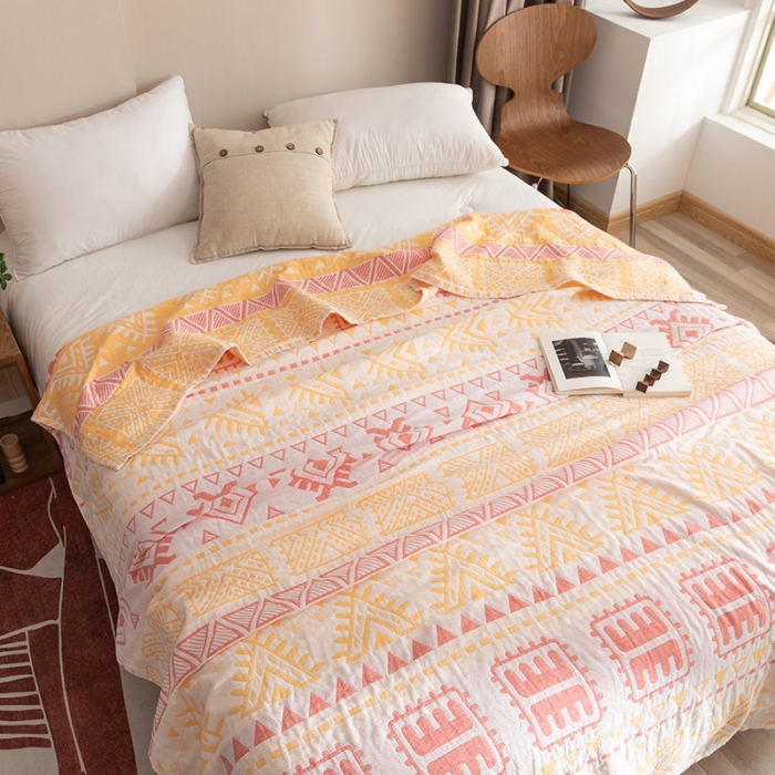 91家纺网 家纺一手货源 找家纺 朴尔2022新品塞尚风格全棉水洗棉三层纱布毛巾被 西雅图-粉