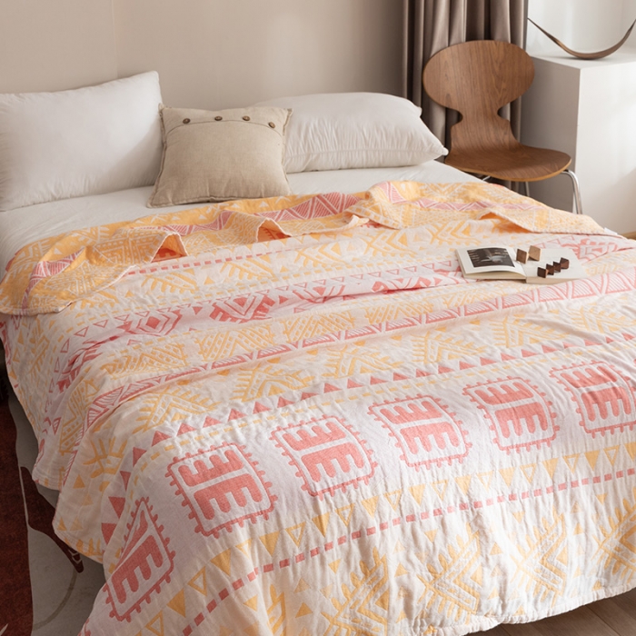 91家纺网 家纺一手货源 找家纺 朴尔2022新品塞尚风格全棉水洗棉三层纱布毛巾被 西雅图-粉