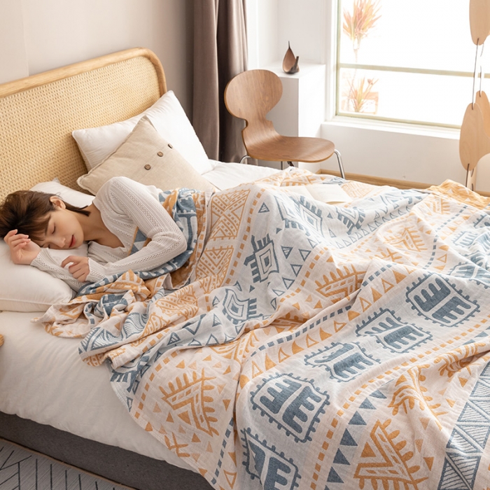 91家纺网 家纺一手货源 找家纺 朴尔2022新品塞尚风格全棉水洗棉三层纱布毛巾被 西雅图-兰