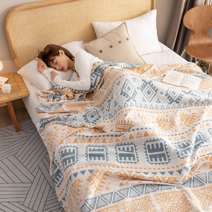 91家纺网 家纺一手货源 找家纺 朴尔2022新品塞尚风格全棉水洗棉三层纱布毛巾被 西雅图-兰