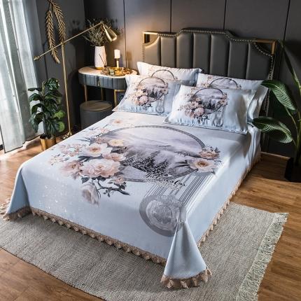 91家纺网 家纺一手货源 找家纺 其奥 2025数码大版冰丝席三件套凉席空调席软席 花开富贵