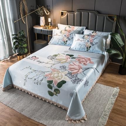 91家纺网 家纺一手货源 找家纺 其奥 2025数码大版冰丝席三件套凉席空调席软席 香草百合