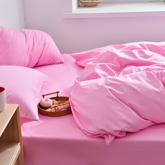 91家纺网 家纺一手货源 找家纺 极梦新款40支喷气全棉纯色四件套 粉紫