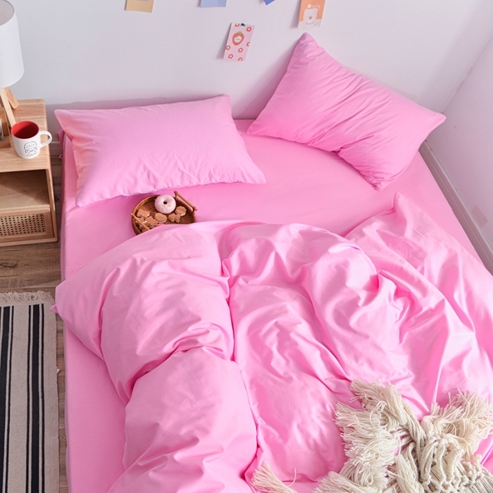 91家纺网 家纺一手货源 找家纺 极梦新款40支喷气全棉纯色四件套 粉紫